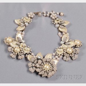 Vintage Imitation Pearl Flower Necklace, Miriam Haskell