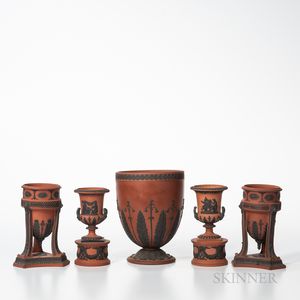 Five Wedgwood Rosso Antico Items
