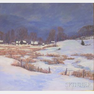 Framed Oil on Canvas Winter Landscape