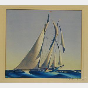 Sandor Bernath (American, 1892-1984) Sailboat in a Stiff Breeze