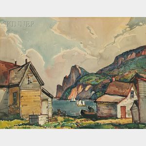 William Lester Stevens (American, 1888-1969) Fishing Village, Probably Gaspé Peninsula, Quebec