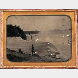 Attributed to Platt D. Babbitt (American, 1823-1879) Whole Plate Ambrotype of a Man and Woman Viewing Niagara Falls, Taken from the Pro
