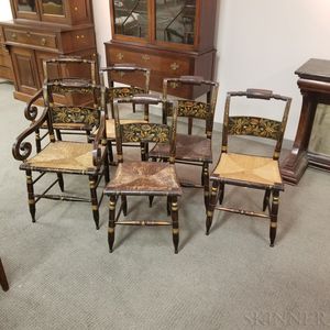 Set of Six Paint-decorated and Stenciled Cane-seat Fancy Chairs