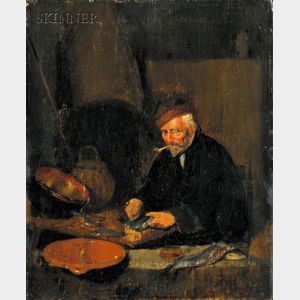 Attributed to Quiringh Gerritsz van Brekelenkam (Dutch, c. 1622-1668) Cleaning Fish for Supper