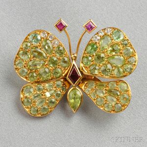 18kt Gold Gem-set Butterfly Brooch