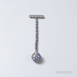 14kt Gold and Blue and White Enameled Ball-drop Brooch