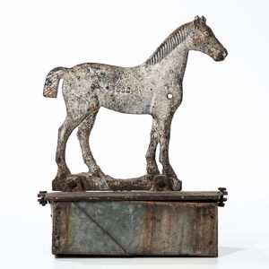Silver-painted Cast Iron Bob-tail Horse Windmill Weight