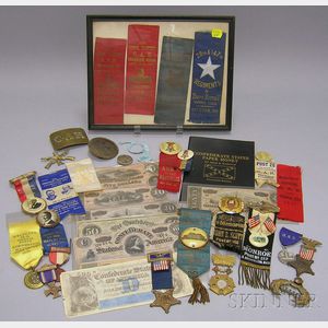 Group of Civil War Era, G.A.R., and Related Fraternal Buckles, Insignia, Medals, Ribbons, and Pins, and Six Pie...