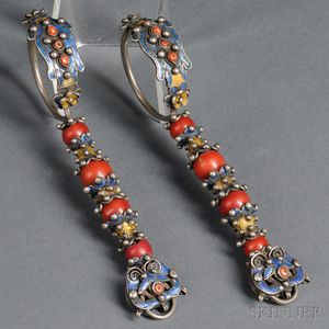 Pair of Silver Enameled Earrings