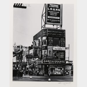 Berenice Abbott (American, 1898-1991) Billboards and Signs, Fulton Street between State Street and Ashland Place, Brooklyn