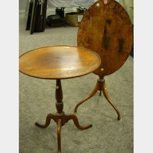Federal-style Oval Maple Tilt-top Candlestand and a Mahogany Dish Tilt-top Candlestand.