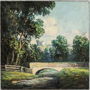 Walter Koeniger (American, 1881-1943) Summer Landscape with Footbridge