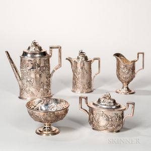 Five-piece Tiffany, Young & Ellis Silver Tea Service