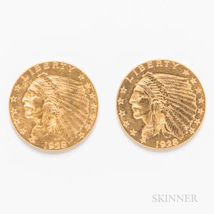 Two 1928 $2.50 Indian Head Gold Coins