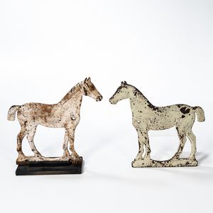 Two Painted Cast Iron Bob-tail Horse Windmill Weights