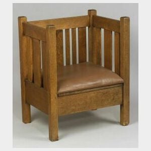 Arts and Crafts Oak Cube Chair