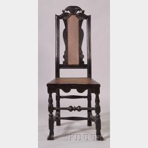 Rare Carved and Painted Maple Crooked Back and Cane Side Chair