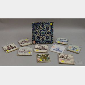 Two Persian and Eight Delft Tiles