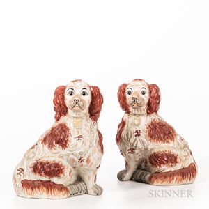 Large Pair of Staffordshire Pottery Spaniels