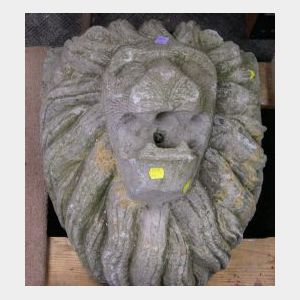 Cast Stone Lion Masque Wall Fountain.