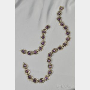 Sterling Silver and Amethyst Necklace and Bracelet, Margot de Taxco