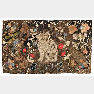 Hooked Rug with Cat and Date "1885,"