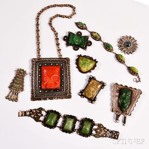 Nine Pieces of Mexican Silver Jewelry