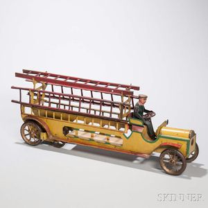 Yellow-painted Tin Ladder Truck Toy