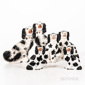 Three Pairs of Staffordshire Pottery Spaniels