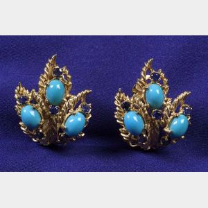 14kt Gold, Turquoise and Sapphire Earclips