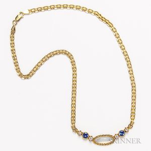 14kt Gold, Moonstone, Tanzanite, and Diamond Necklace