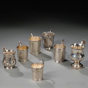 Seven American Coin Silver Mugs