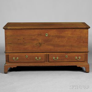 Carved and Inlaid Walnut Blanket Chest over Two Drawers