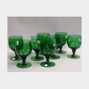 Set of Eight Anglo/Irish Emerald Green Glass Water Goblets.