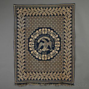 Woven Wool and Cotton Coverlet Depicting the "Great Seal" of the United States
