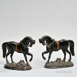 Pair of Cast Iron Horse Figures