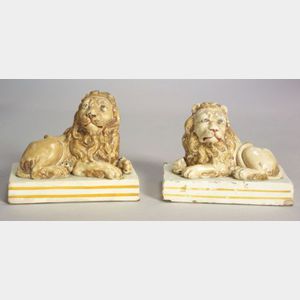 Pair of Wood & Caldwell Pearlware Lions