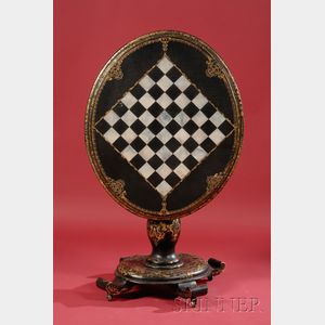Victorian Mother-of-pearl Inlaid and Parcel-gilt Papier Mache Tilt-top Game Table