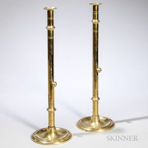 Pair of Tall Brass Push-up Candlesticks