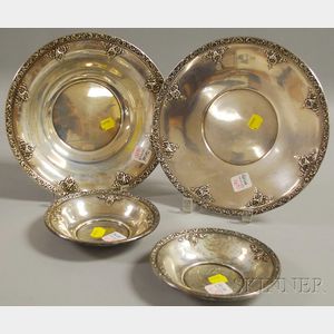 Four Watson Repoussé Floral-decorated Sterling Silver Dishes
