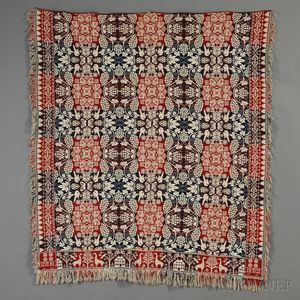 Three-color Woven Wool and Cotton Coverlet with Giraffe Border