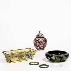 Four Cloisonne Items and a Hardstone Bangle