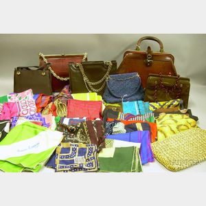 Group of Miscellaneous Vintage and Designer Purses and Scarves