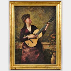 American School, 19th/20th Century Young Woman Playing a Guitar