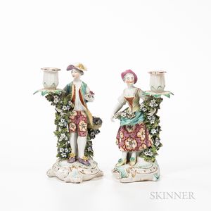 Pair of Chelsea Porcelain Figural Candlesticks