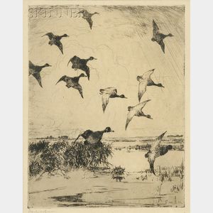 Frank Weston Benson (American, 1862-1951) Flying Ducks
