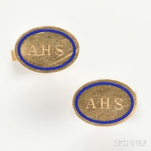 Tiffany & Co., 14kt Gold and Enamel Cuff Links