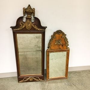Two Early English Carved and Gilt Walnut and Mahogany Mirrors