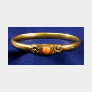 Art Nouveau 14kt Gold and Coral Bangle Bracelet