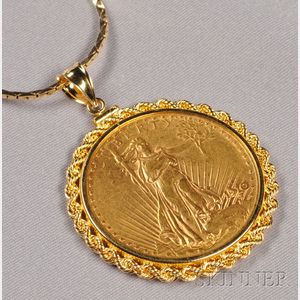 1910-S Saint-Gaudens $20 Gold Coin-mounted Pendant